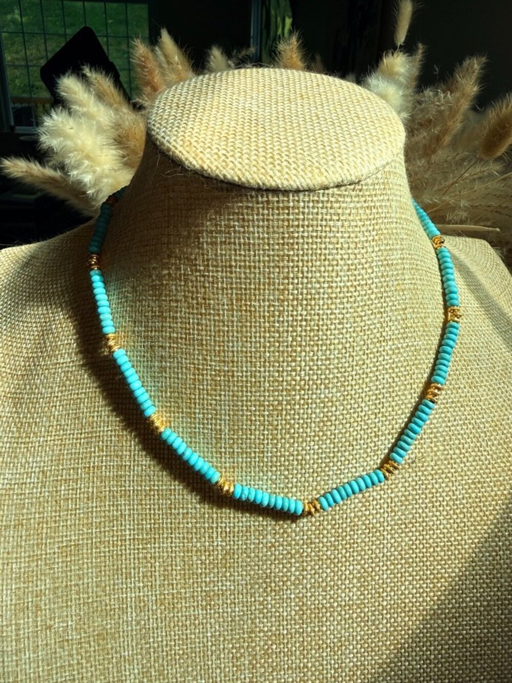 Handmade Turquoise Heishi Beaded Necklace | Unisex Coastal Summer Jewelry